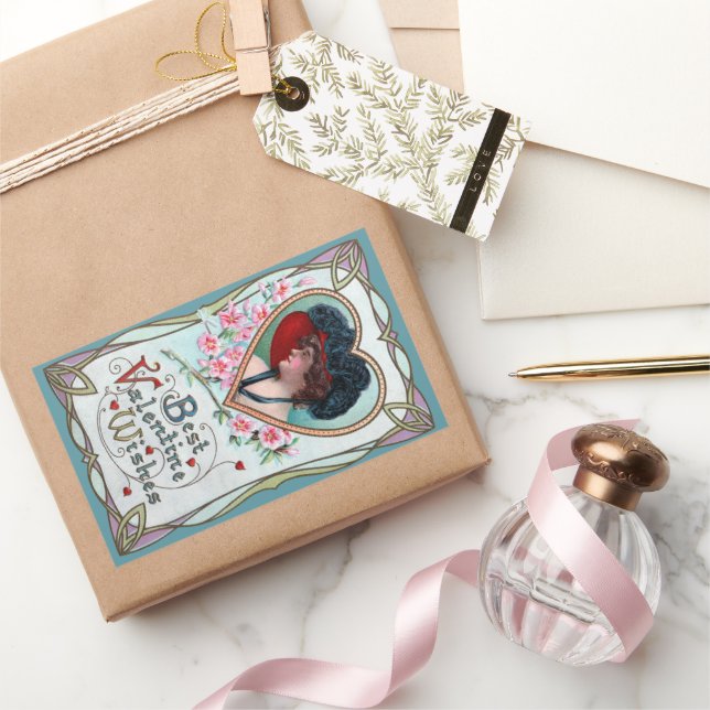 Vintager Valentinstag, Elegante Frau im Herzen Rechteckiger Aufkleber (Schenken)