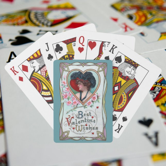 Vintager Valentinstag, Elegante Frau im Herzen Spielkarten (Von Creator hochgeladen)
