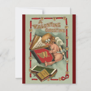 Vintager Valentinstag Engel, Cupid Reading Book Feiertagskarte