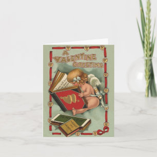 Vintager Valentinstag Engel, Cupid Reading Book Feiertagskarte
