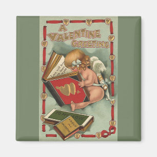 Vintager Valentinstag Engel, Cupid Reading Book Magnet