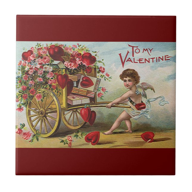 Vintager Valentinstag Engel, Herz der Liebe Fliese (Vorderseite)