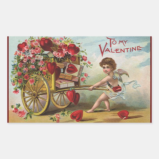Vintager Valentinstag Engel, Herz der Liebe Rechteckiger Aufkleber (Vorderseite)