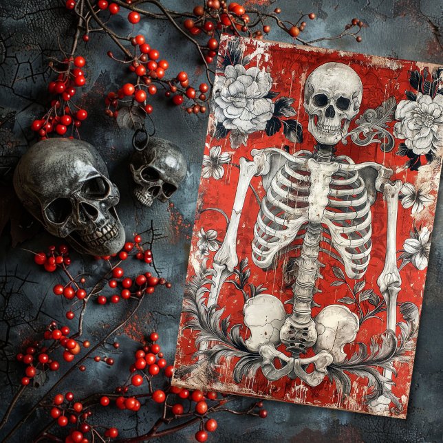 Vintager Valentinstag Gothic Skeleton Skull Seidenpapier (Von Creator hochgeladen)