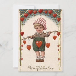 Vintager Valentinstag Junge mit Herz Feiertagskarte