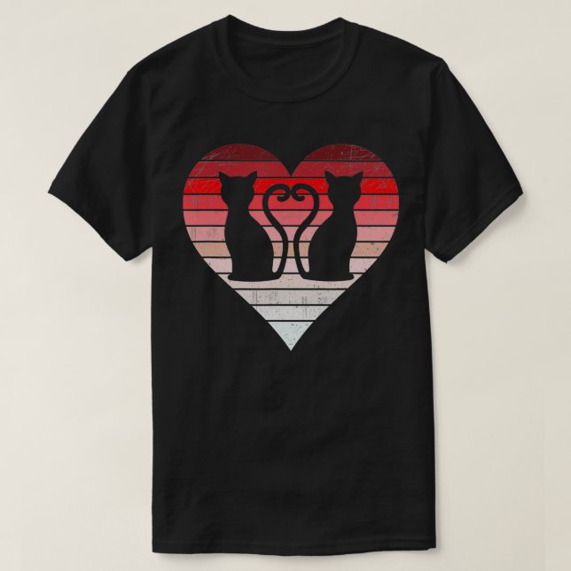 Vintager Valentinstag Katzenhintergrund Liebe Herz T-Shirt (Design vorne)