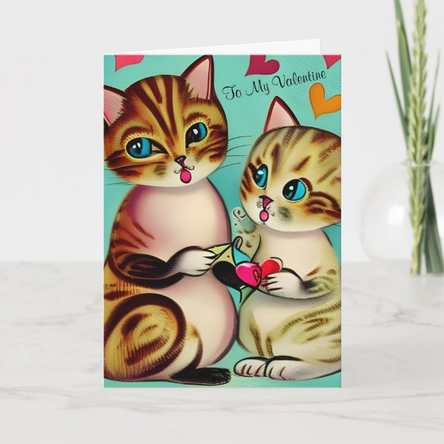 Vintager Valentinstag Kittens Retro Valentine Cat Karte (Vorderseite)