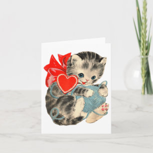 Vintager Valentinstag Kitty Cat Garn Niedlich Retr Karte