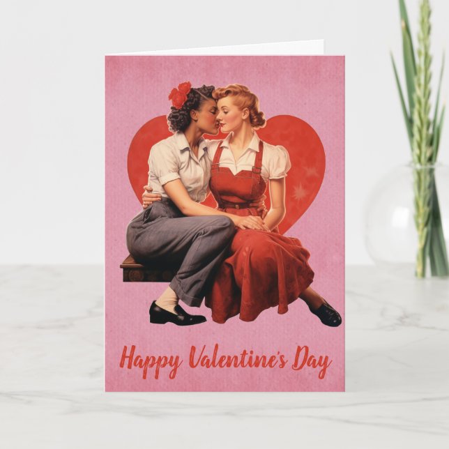 Vintager Valentinstag Lesbian Couple Karte (Vorderseite)