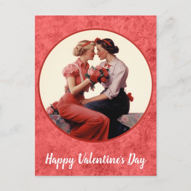 Vintager Valentinstag Lesbian Couple Postkarte (Vorderseite)