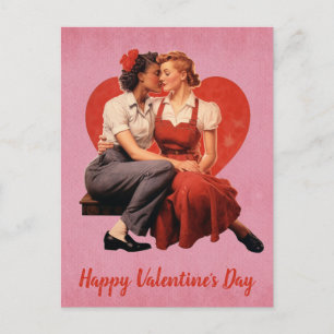Vintager Valentinstag Lesbian Couple Postkarte