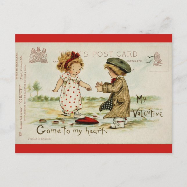 Vintager Valentinstag Niedlich Kinder Postkarte (Vorderseite)