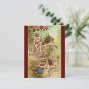 Vintager Valentinstag, Niedliche Cherubs Climb Lad Feiertagskarte