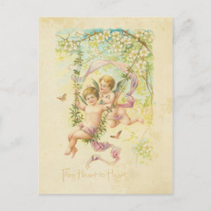 Vintager Valentinstag Niedliche Engel Tree Blüten Feiertagspostkarte