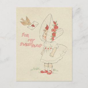 Vintager Valentinstag Niedlicher Girl-Bird-Liebe Feiertagspostkarte
