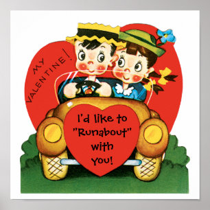 Vintager Valentinstag, Niedlicher Junge und Mädche Poster