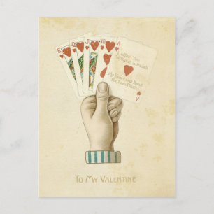 Vintager Valentinstag Poker Hand Rote Herzen Liebe Feiertagspostkarte