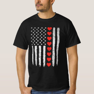 Vintager Valentinstag Red Hearts US-Flagge T-Shirt