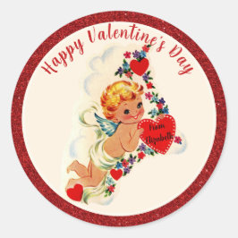 Vintager Valentinstag Retro Cupid Red Custom Runder Aufkleber