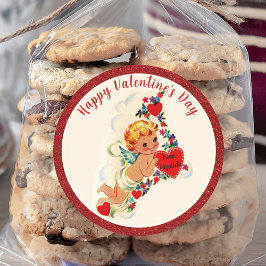 Vintager Valentinstag Retro Cupid Red Custom Runder Aufkleber
