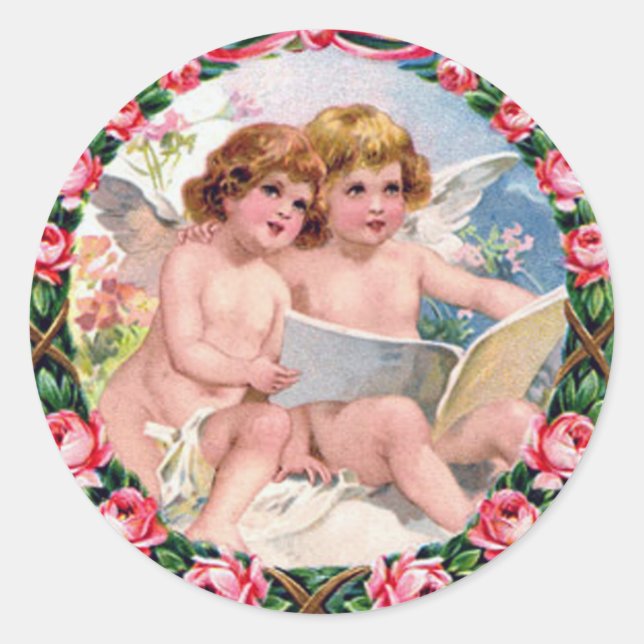 Vintager Valentinstag Runder Aufkleber (Vorderseite)
