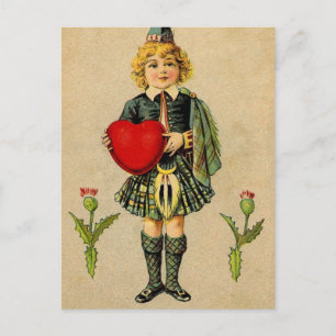 Vintager Valentinstag Schottischer Junge & Herz Feiertagspostkarte