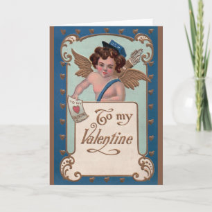 Vintager Valentinstag, Tscherub mit Liebe Letters Feiertagskarte