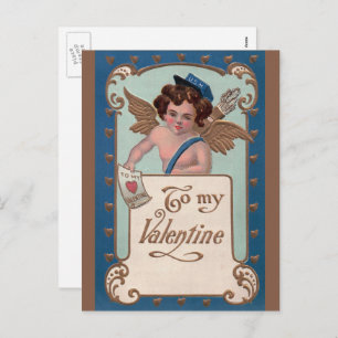 Vintager Valentinstag, Tscherub mit Liebe Letters Feiertagspostkarte