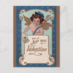Vintager Valentinstag, Tscherub mit Liebe Letters Feiertagspostkarte