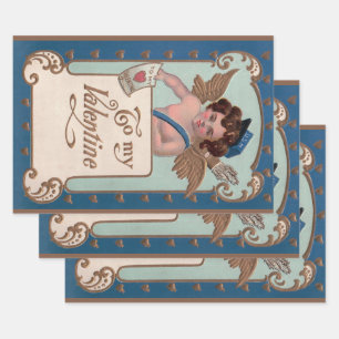 Vintager Valentinstag, Tscherub mit Liebe Letters Geschenkpapier Set