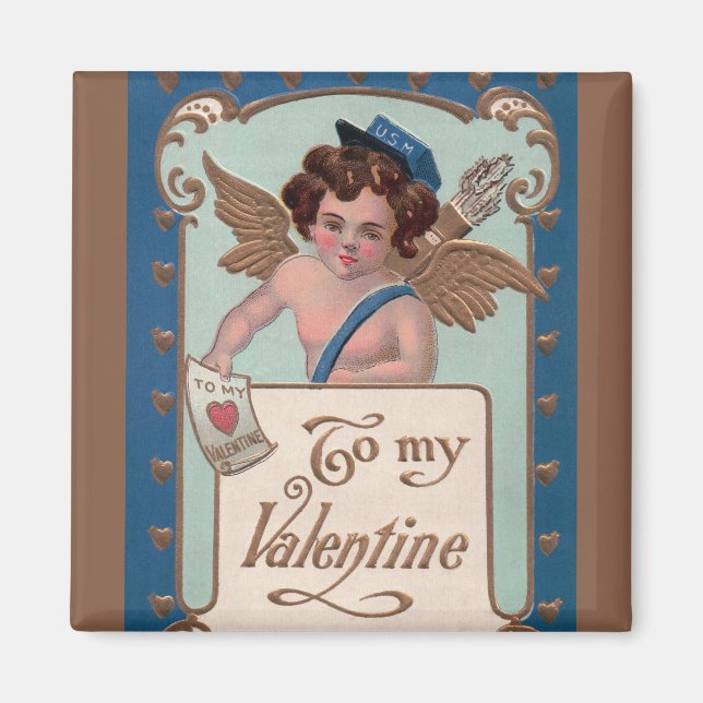 Vintager Valentinstag, Tscherub mit Liebe Letters Magnet (Vorne)