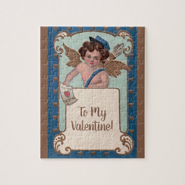 Vintager Valentinstag, Tscherub mit Liebe Letters Puzzle (Vertikal)