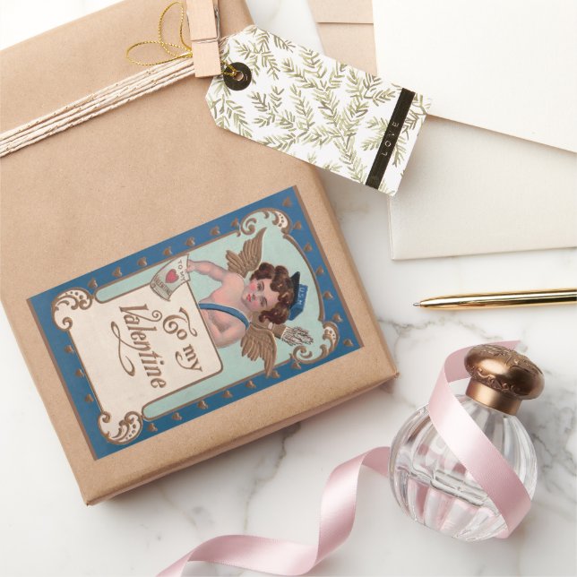 Vintager Valentinstag, Tscherub mit Liebe Letters Rechteckiger Aufkleber (Schenken)