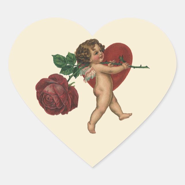 Vintager Valentinstag und Viktorianische Rose Herz-Aufkleber (Vorderseite)