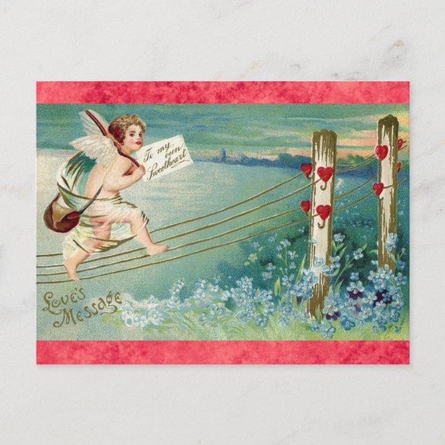 Vintager Valentinstag Viktorianisch Angel Cherub Postkarte (Vorderseite)