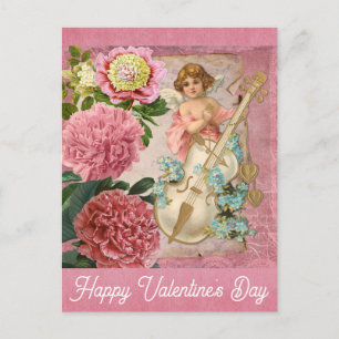 Vintager Valentinstag Viktorianisch Angel Floral P Postkarte