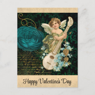 Vintager Valentinstag Viktorianisch Angel Floral Postkarte