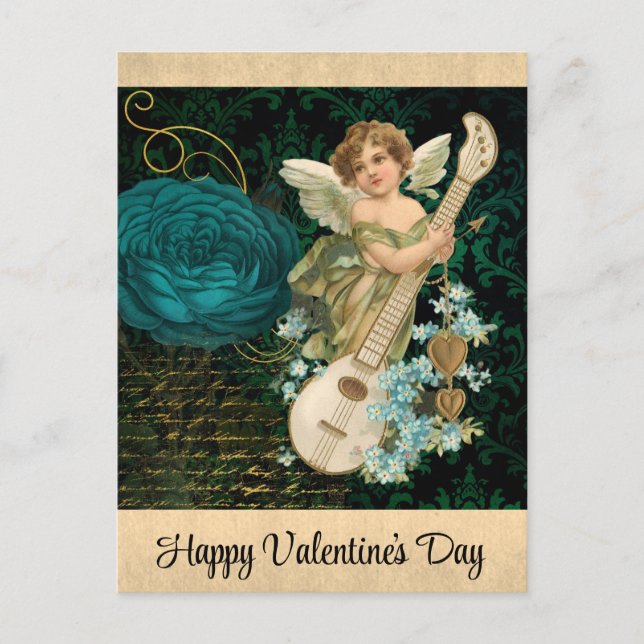 Vintager Valentinstag Viktorianisch Angel Floral Postkarte (Vorderseite)