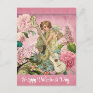 Vintager Valentinstag Viktorianisch Cupille Blumen Postkarte