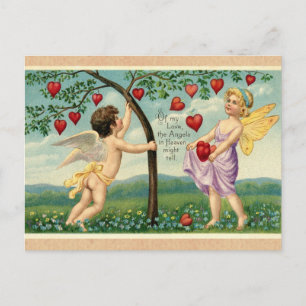 Vintager Valentinstag Viktorianische Cherub Hearts Postkarte