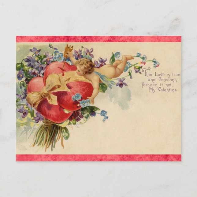 Vintager Valentinstag Viktorianische Cherub Hearts Postkarte (Vorderseite)