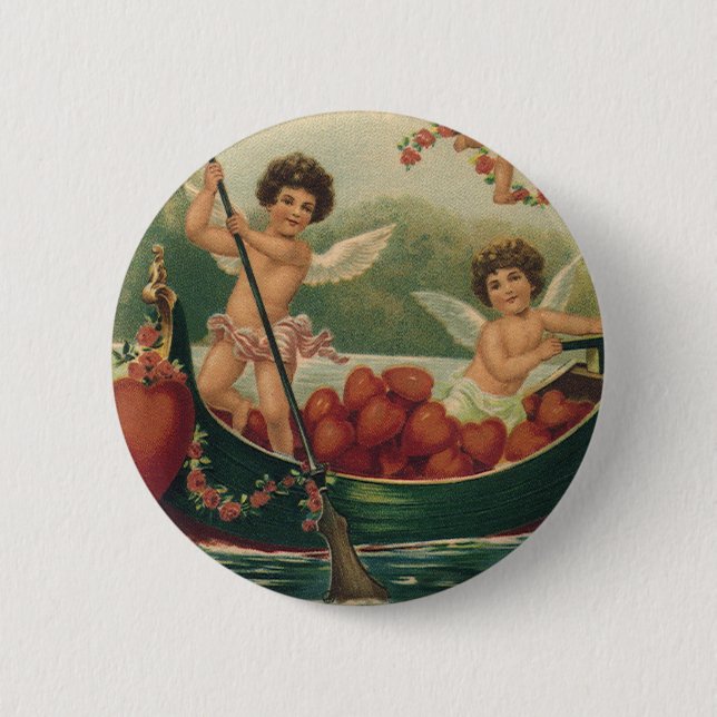 Vintager Valentinstag, Viktorianische Cherubs auf  Button (Vorderseite)