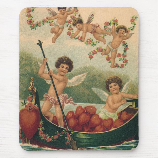 Vintager Valentinstag, Viktorianische Cherubs auf  Mousepad (Vorne)