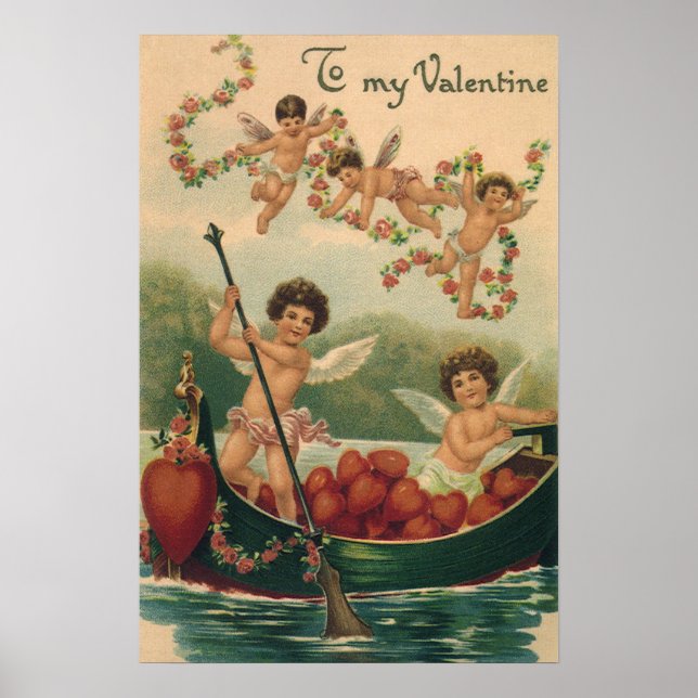 Vintager Valentinstag, Viktorianische Cherubs auf  Poster (Vorne)