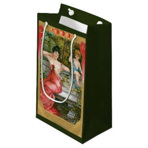 Vintager Valentinstag, Viktorianische Dame mit Che Kleine Geschenktüte