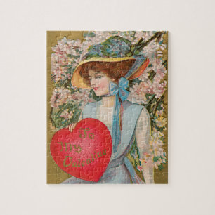 Vintager Valentinstag, Viktorianische Dame mit Her Puzzle