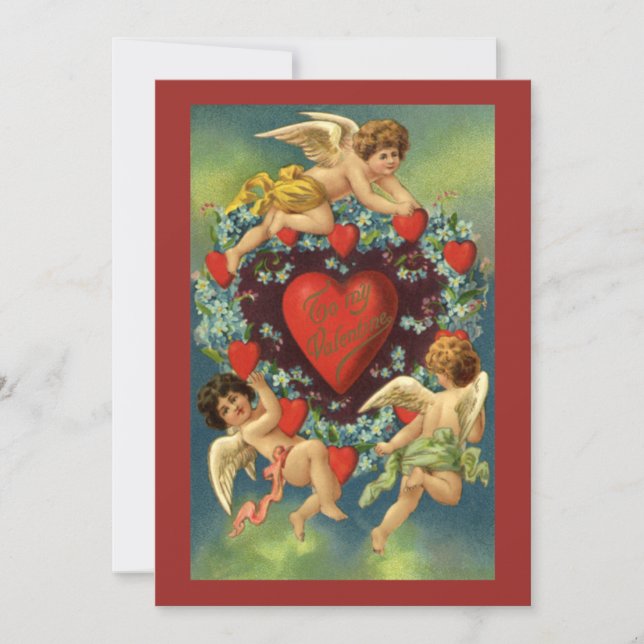 Vintager Valentinstag, Viktorianische Engel Herz Einladung (Vorderseite)