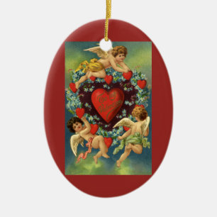 Vintager Valentinstag, Viktorianische Engel Herz Keramik Ornament