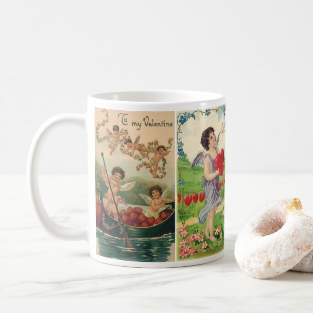 Vintager Valentinstag, Viktorianische Engel Herz Tasse (Mit Donut)
