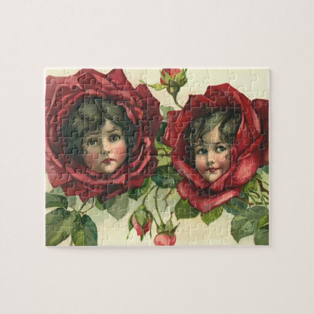 Vintager Valentinstag, Viktorianische Gesichter be Puzzle (Horizontal)